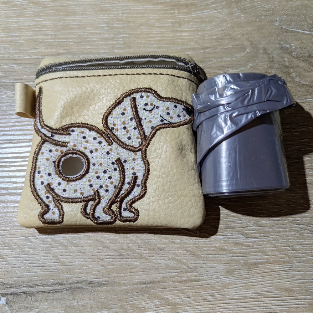 Cream Dog Design Pouch with Waste Bag Holder